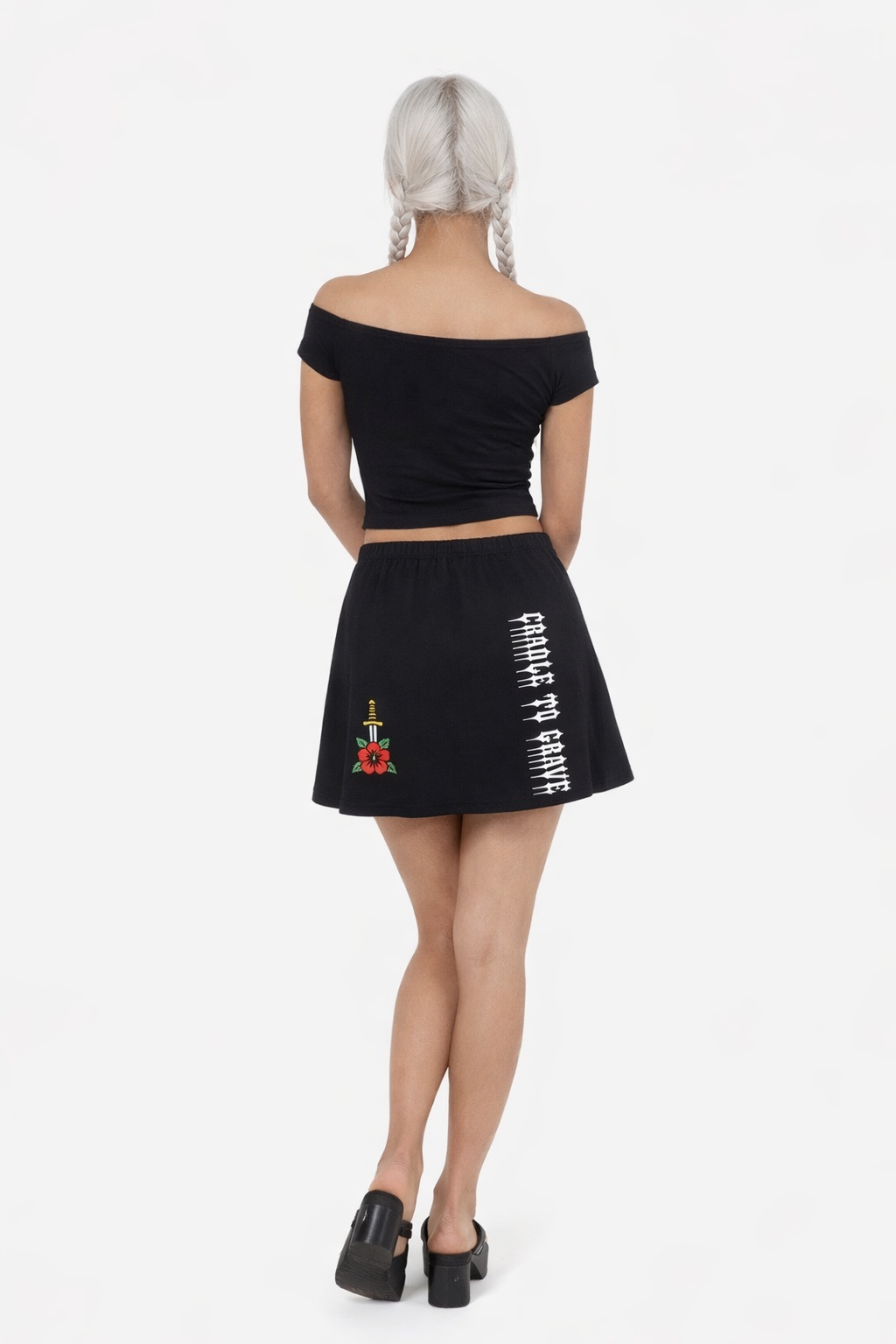 Womens Hibiscus Dagger wide neck top - Black