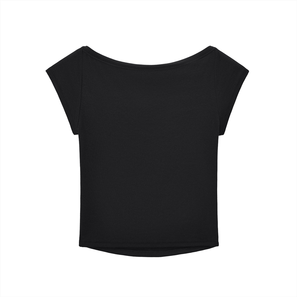 Womens Hibiscus Dagger wide neck top - Black